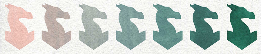 Shell Pink by Holbein Artists Watercolor and Emerald Green by Rosa Gallery watercolor paints mixing swatch